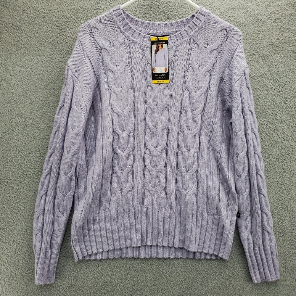 Banana Republic Cable Knit Sweater Womens Size Medium Lavender Grey Soft